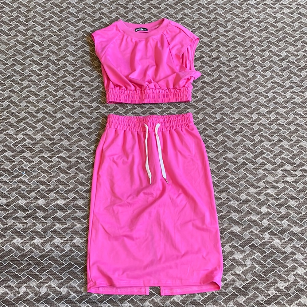 Pink 2 piece shirt and skirt
